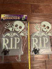 2 Halloween Glow in the Dark Tombstone RIP Skeleton Outdoor Prop Decor lawn
