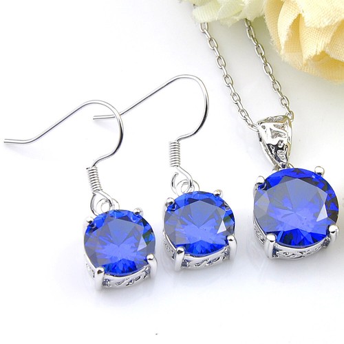 2 Pcs 1 Lot Round Red Garnet Gems Silver Necklace Pendant Earrings Jewelry Sets - Picture 2 of 10