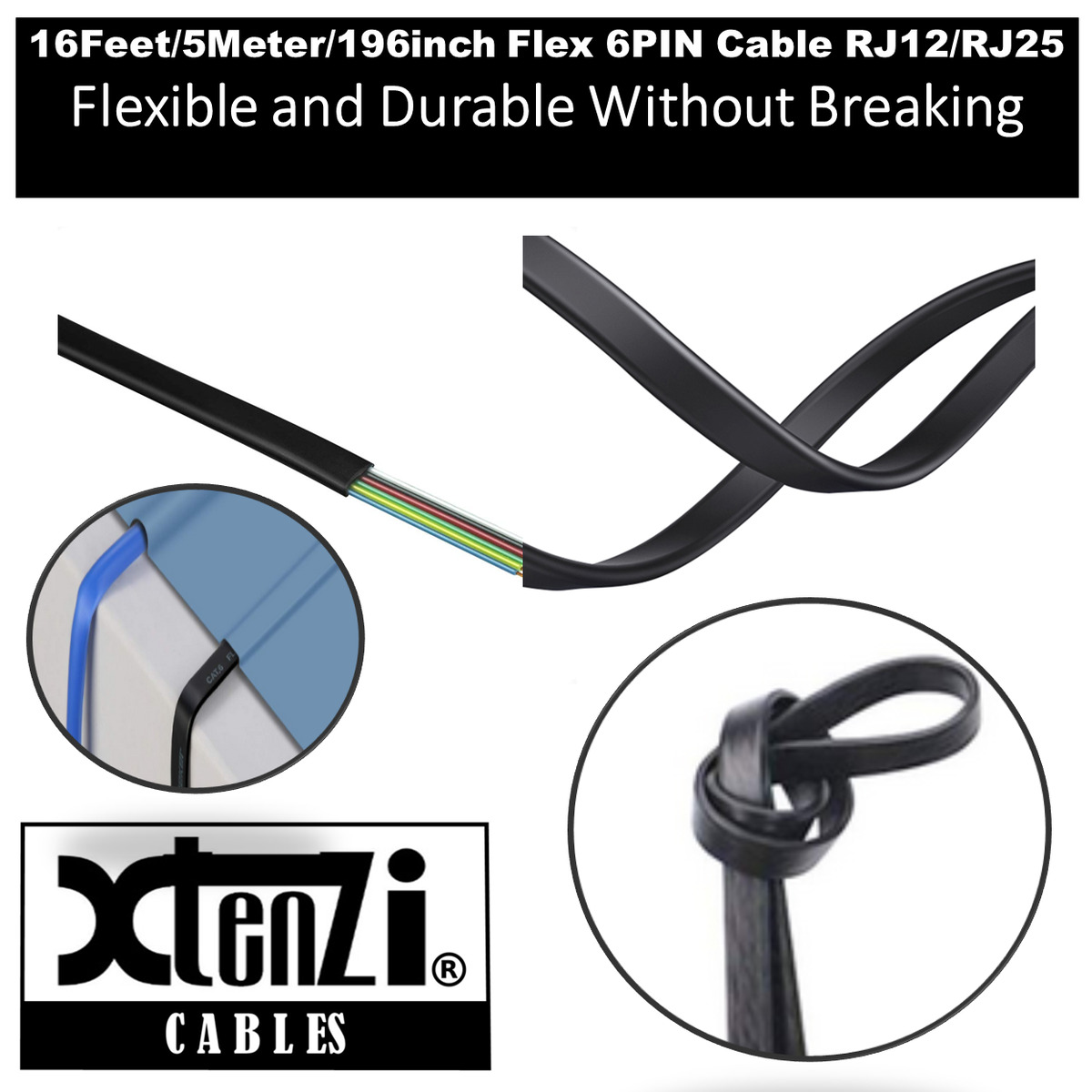 Xtenzi 6Pin Remote Bass Knob 15 FT Flex Cable for Kicker IX Xtenzi 6Pin Remote Bass Knob 15 FT Flex Cable for Kicker IX