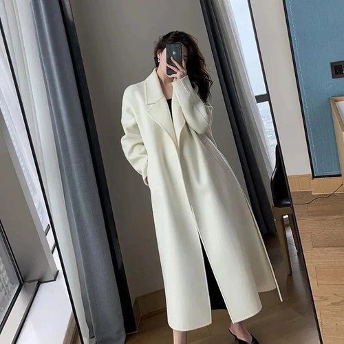 Wollmantel Damen Bandage Jacken Oversized Outwear Weiß Cardigan Wollmantel