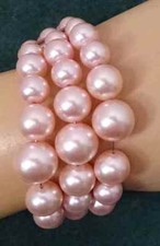 Vintage Pink Thermoset Bead Wire Wrap Flex Statement Bracelet