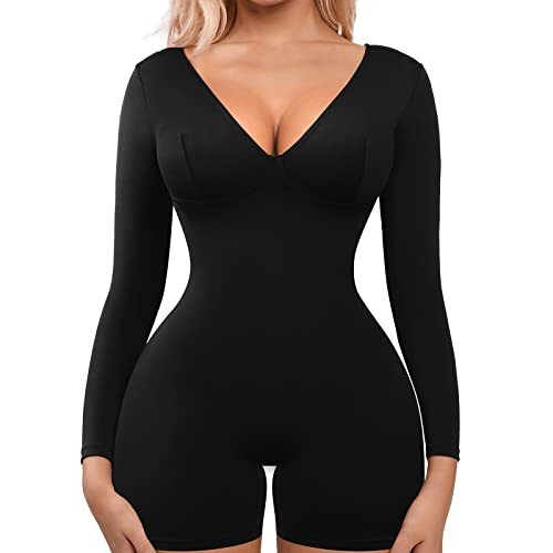 Long Sleeve Bodysuit for Women Tummy Control X-Large T-black-full Body  Shaper | eBay