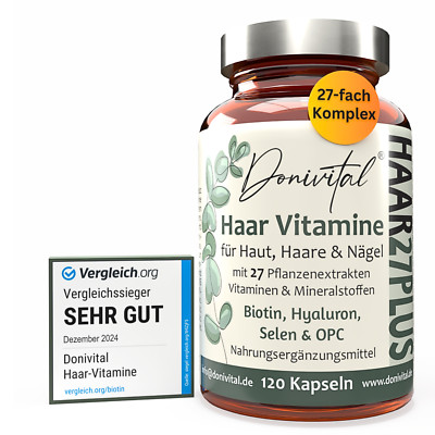Haar-Vitamine - Testnote: ''SEHR GUT'' - 27 hochdosierte Vitalstoffe. Vegan.