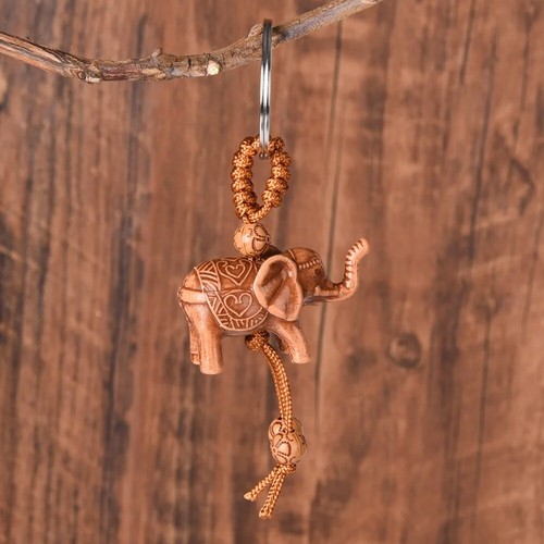 Elephant Carving Key Ring Lucky Key Chain Pendant Gift - Picture 9 of 10