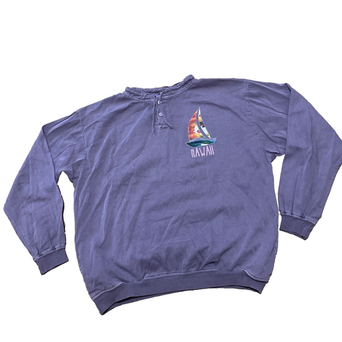 Crazy Shirts Hawaii Henley Maglione Uomo L Viola Sail Island Made USA Elasticizzato 48" - Foto 14 di 22