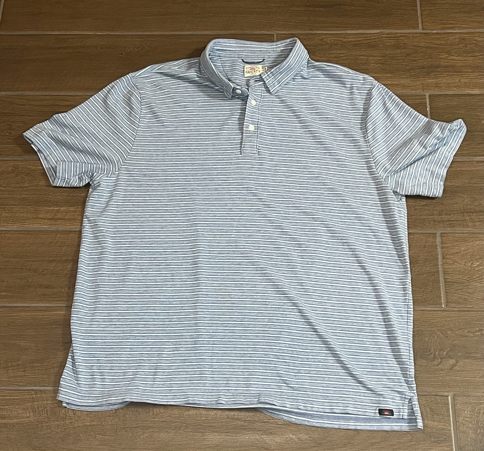 Faherty Men’s Short Sleeve Heathered Blue Striped Polo Shirt XXL