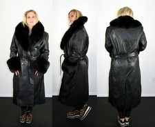 Brand New Lamarque Black Leather Coat Fox Fur Collar Cuffs Size Extra Large Xl