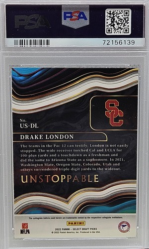 2022 Select Draft Picks Drake London Unstoppable Rookie RC #US-DL PSA 9🔥🔥🔥 - Picture 2 of 2