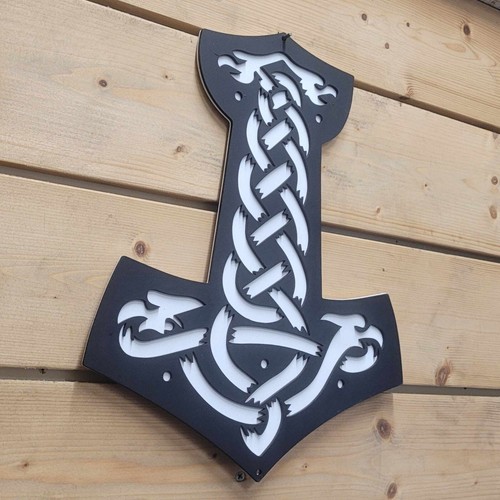 Large 3D Viking Thor Hammer Nordic Sign Wall art Door Hanging Plaque Painted - Picture 2 of 10