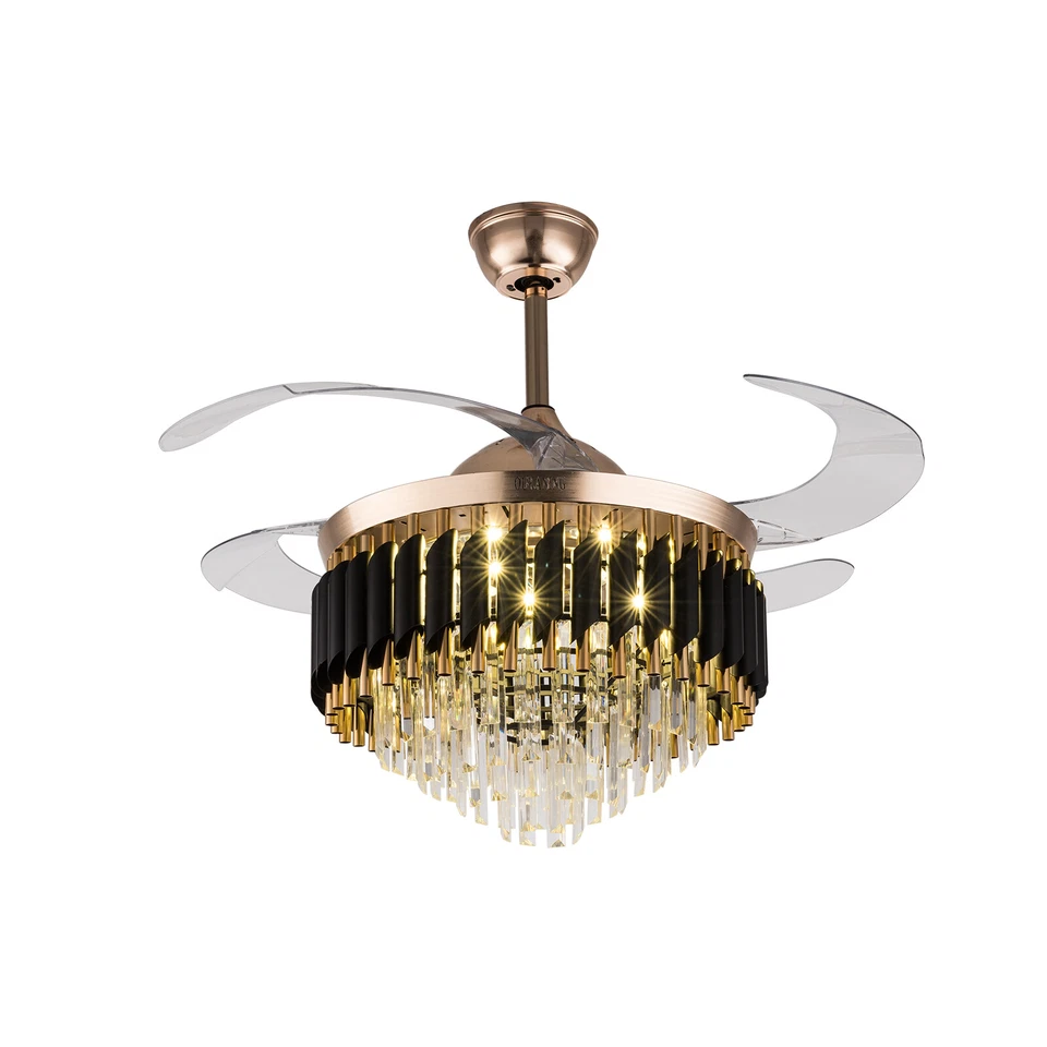42" Invisible LED Ceiling Fan Light Crystal Chandelier Lamp 3 Color Fandelier 1X - Image 3 of 4