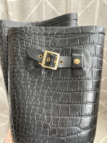 KHOMBU Tall Rain Boots Womens Sz 6 Black Rubber Embossed Croc Cheetah Print - Picture 8 of 20