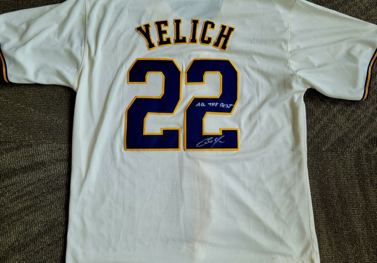 Christian Yelich Signed Beautiful Brewers Cream Jersey With Inscription.  JSA