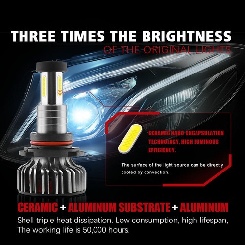 110W 30000LM 9006 HB4 3 Side Car LED Headlight Lamps Bulbs Kit Xenon White 6000K - Picture 2 of 12