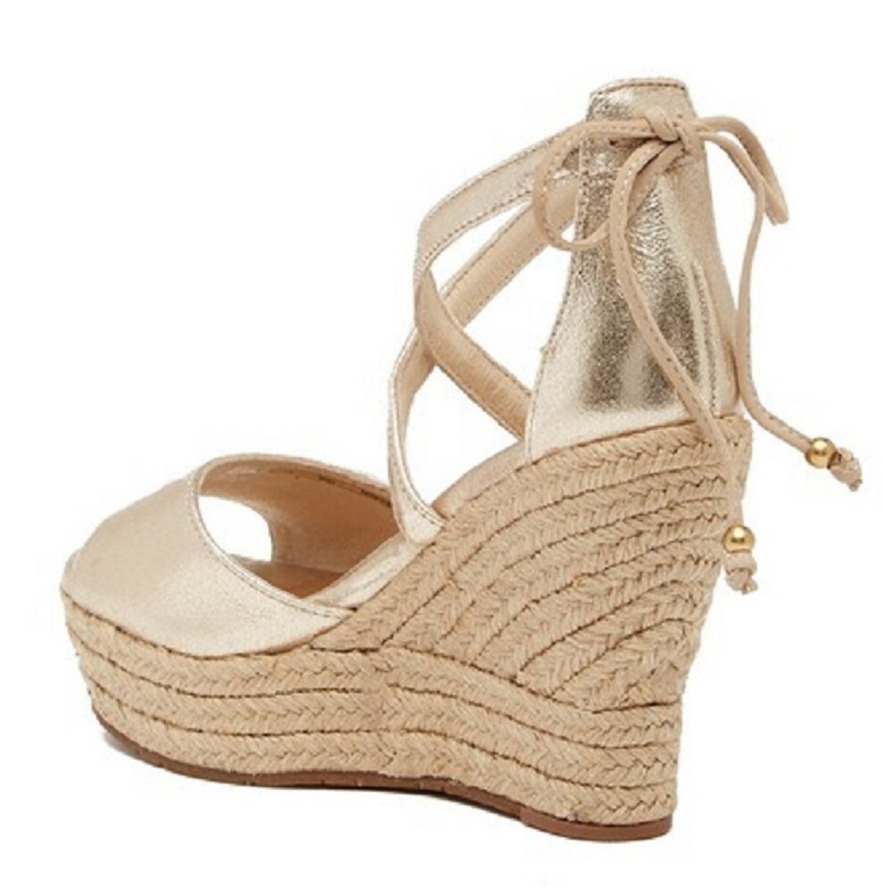 UGG REAGAN METALLIC ESPADRILLE WEDGE SANDAL M GOLD NIB
