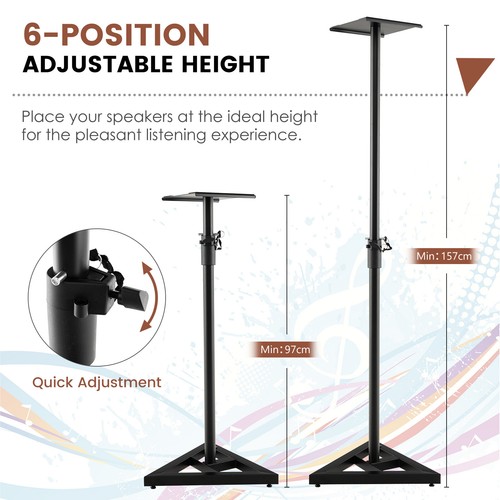 Adjustable Studio Monitor Speaker Stands w/ Triangular Base Padding Stickers - Picture 3 of 8