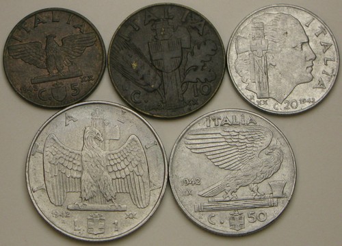 ITALY 5 Centesimi / 2 Lire 1942 - 6 Coins - Vittorio Emanuele III. - 712 *