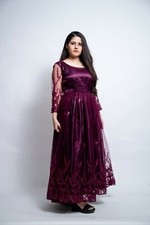 Indian Pakistani Party Wear Long Frock-Dress - Purple 