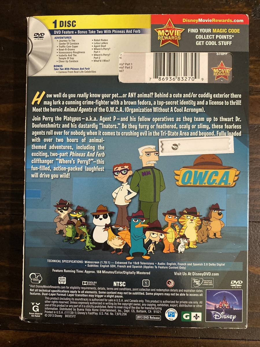 Phineas and Ferb The Perry Files Animal Agents DVD W/slipcover New