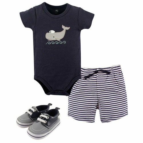 Hudson Baby Bodysuit, Shorts and Shoes, 3-Piece Set, Sailor Whale