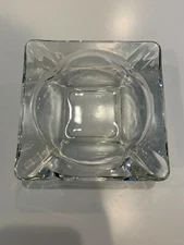 VINTAGE SQUARE CLEAR GLASS CIGAR ASHTRAY 6" SQUARE - 4 SLOT - BEAUTIFUL!