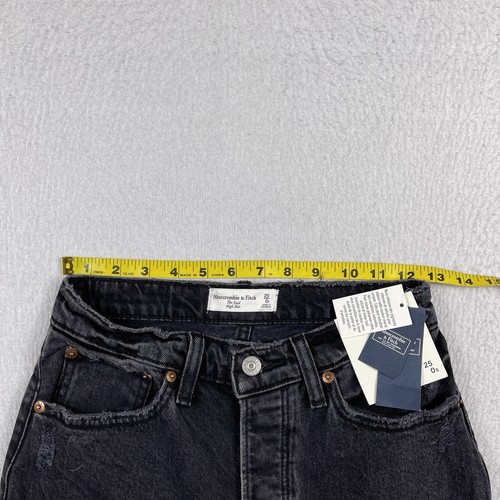 Abercrombie & Fitch Jeans Womens 25/0 Short Black Denim Dad High Rise Button Fly - Picture 16 of 22