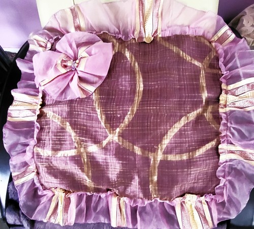ITALIAN FABRIC HANDMADE BEIGE, PINK, GOLD Bohemian Pillow Cover SIZE 19 x 20.5" - Picture 3 of 7