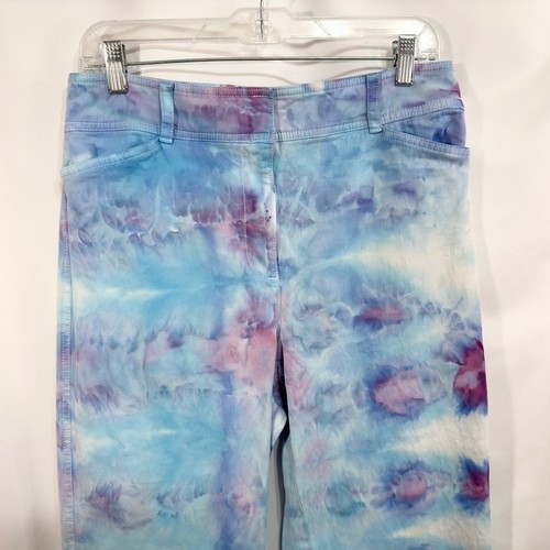Talbots Size 10 Pants Handmade Tie Dye Cotton Blue Purple High Rise 226 - Picture 4 of 7