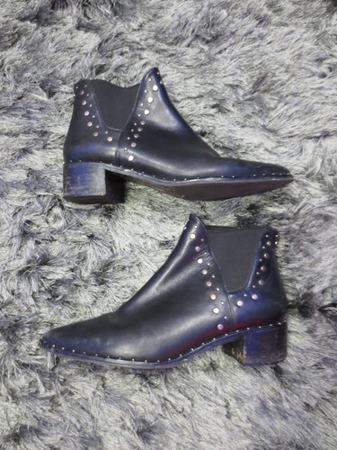 Steve Madden Womens Leather Boots 7.5 Black Silver Studded Chunky Heel Booties - Bild 3 von 11