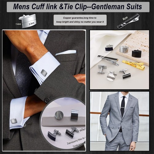 Men's Cufflinks and Tie Clips Set for Men Necktie Tie Bar Clips Business Shir... - Picture 5 of 8