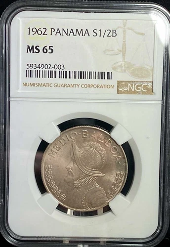 1962 Panama Silver Medio 1/2 Balboa - NGC MS 65 Certification - BU Gem