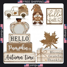 Fall Decorations Set 11 Pcs Pumpkin Maple Leaf Gnome Signs Wooden Autumn Decor