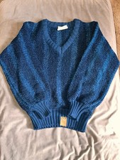 NEW 1970s Charming Shoppes Fashion Bug Sweater Blue Stripe Size L 100 Acrylic
