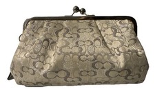Coach Vintage Mini Kiss Lock Clutch Wristlet Monogram Gray