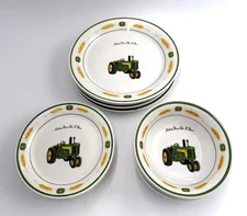 John Deere 12pc Tractor Ceramic Dinnerware Set By Gibson Plates & Bowls