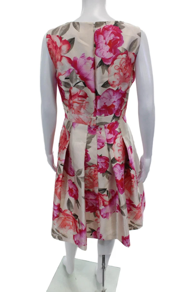 Eliza J Womens Floral Print V Neck Pleated A Line Dress White Pink Size 10 - Image 3 of 4