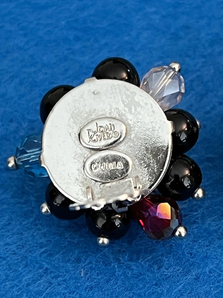 "Hermosos pendientes Joan Rivers diamantes de imitación azules y grises redondos de 1""" Foto 3 de 4