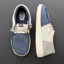 Hey Dude Kids Youth 2 Wally Tri Varsity Loafers Navy Gray 40416-410 Moccasin