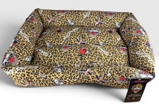 Ed Hardy Leopard Print Dog Bed 28x22x7 Tiger Print Heart Flower Tattoo Plush NWT