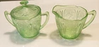 Depression Glass Green Creamer And Sugar Bowl Cherry Blossom Jeanette Glass Co.