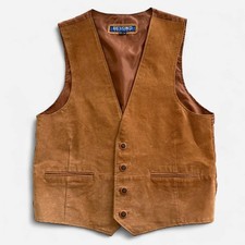 Vintage 90s brown suede leather western vest, button front, pockets, cowboy, XL