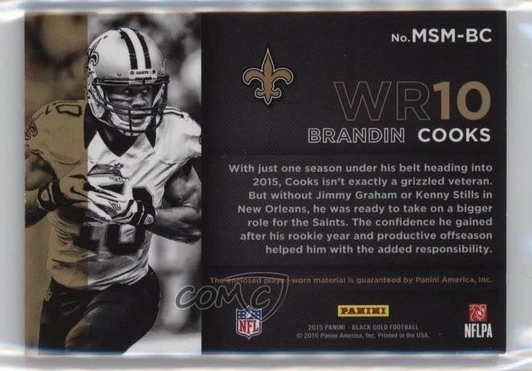 2015 Panini Black Gold Massive Materials /199 Brandin Cooks #MSM-BC - Image 2 of 2