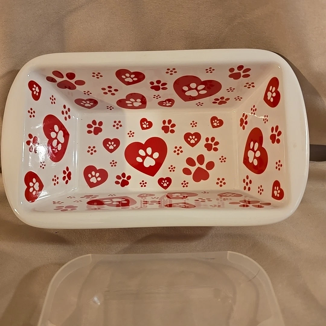 Temp-tations Pawfetti Loaf Pan Dog Cat Paw Prints Heart With Lid