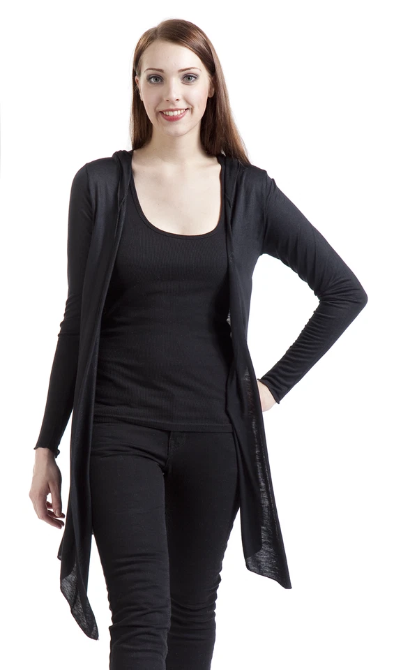Black Premium by EMP Damen schwarzer langer Cardigan mit Kapuze - Bild 4 von 4