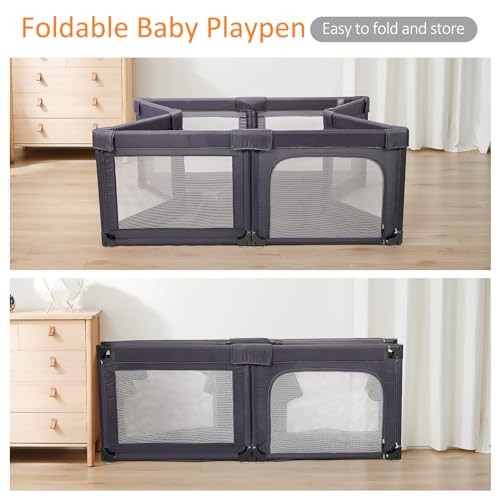 Baby Playpen Foldable Play Pens for Babies with Bottom, 79x59in Baby Gate - Picture 3 of 7