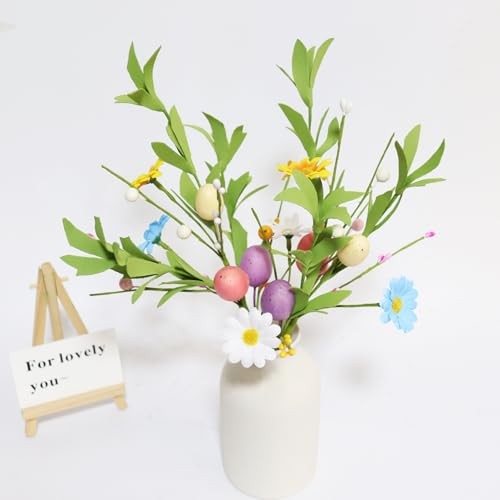 Artificial Easter Stems 4 Pcs Spring Berry Picks with Easter Eggs Daisy