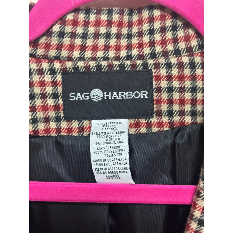 Chaqueta Blazer Pata de Gallo Sag Harbor Para Mujer Talla 18 Rojo Negro Tostado Carrera Foto 2 de 3