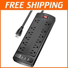 10 Ft Extension Cord Surge Protector - 12 Outlets, 4 USB