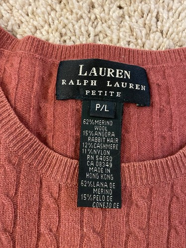 Camisa tejida con cable Lauren Ralph Lauren roja mediana lana merino mezcla cachemir - Imagen 3 de 7