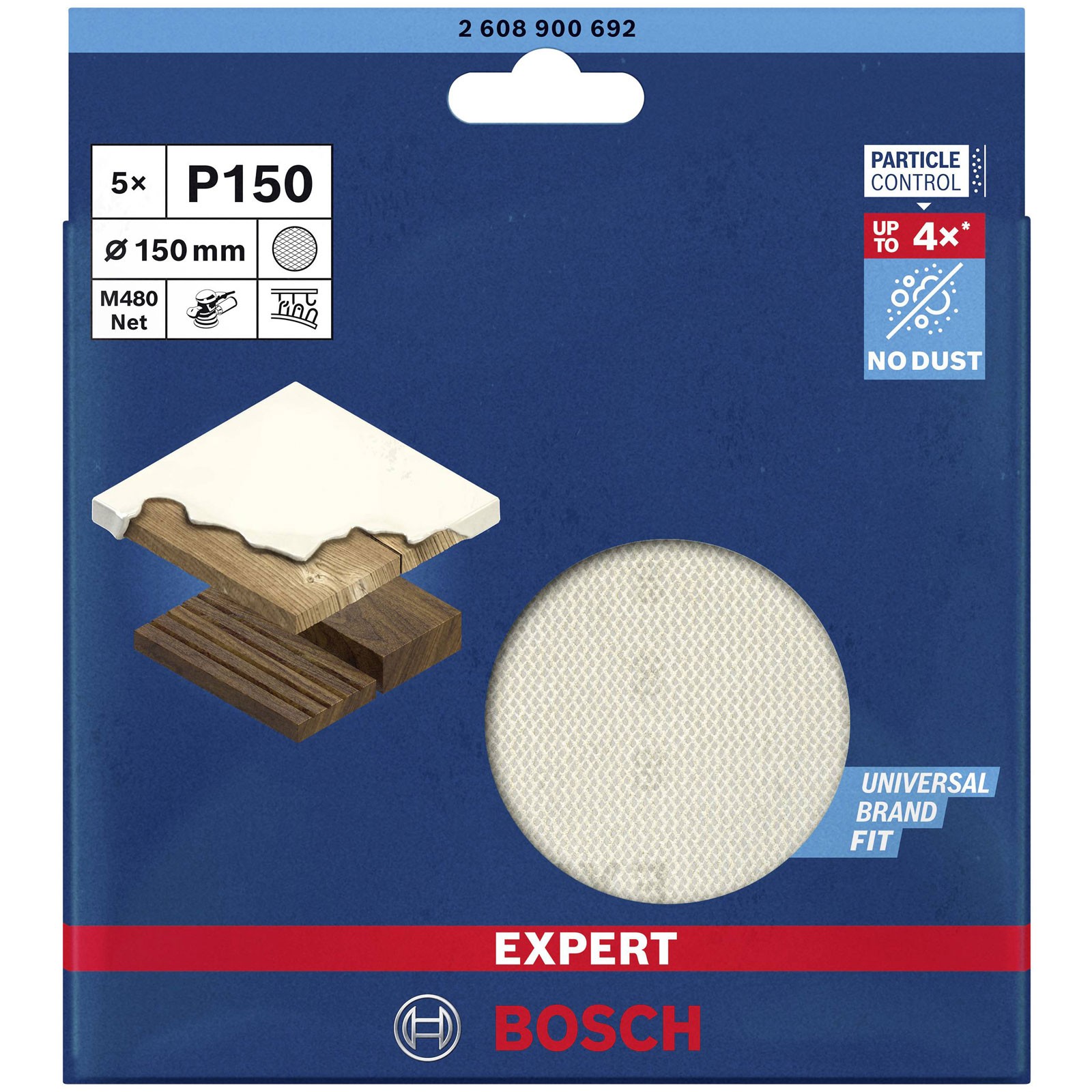 Bosch EXPERT M480 Sanding Disc Mesh 150mm 5pieces Grit 150 Dust-Free