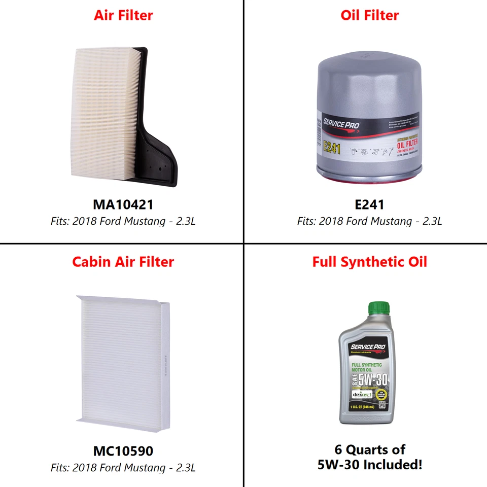 2018 Ford Mustang 2.3L Complete Oil, Air & Cabin Filter Kit (5W-30) Foto 2 de 4
